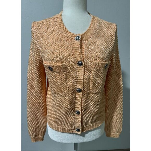 Maje Marquette sequin embellished knit silver accent button front cardigan sweat - Picture 11 of 11